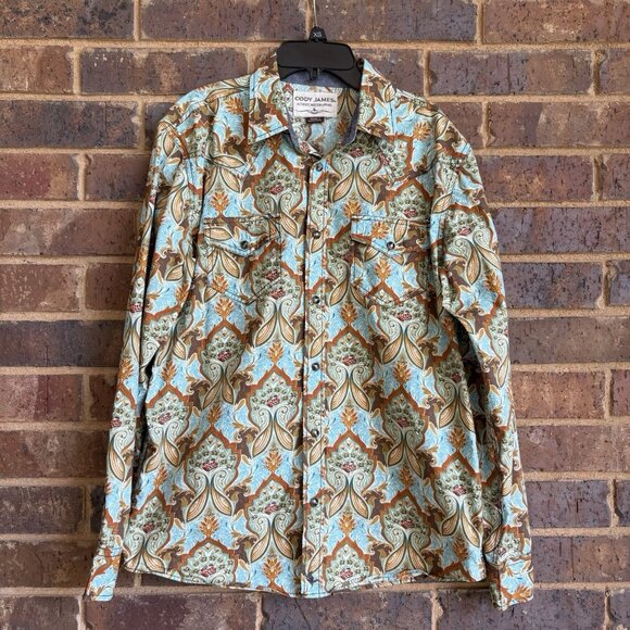 Cody James Pearl Snap Paisley Floral Shirt Mens Size S Western Long Sleeve - Picture 1 of 5